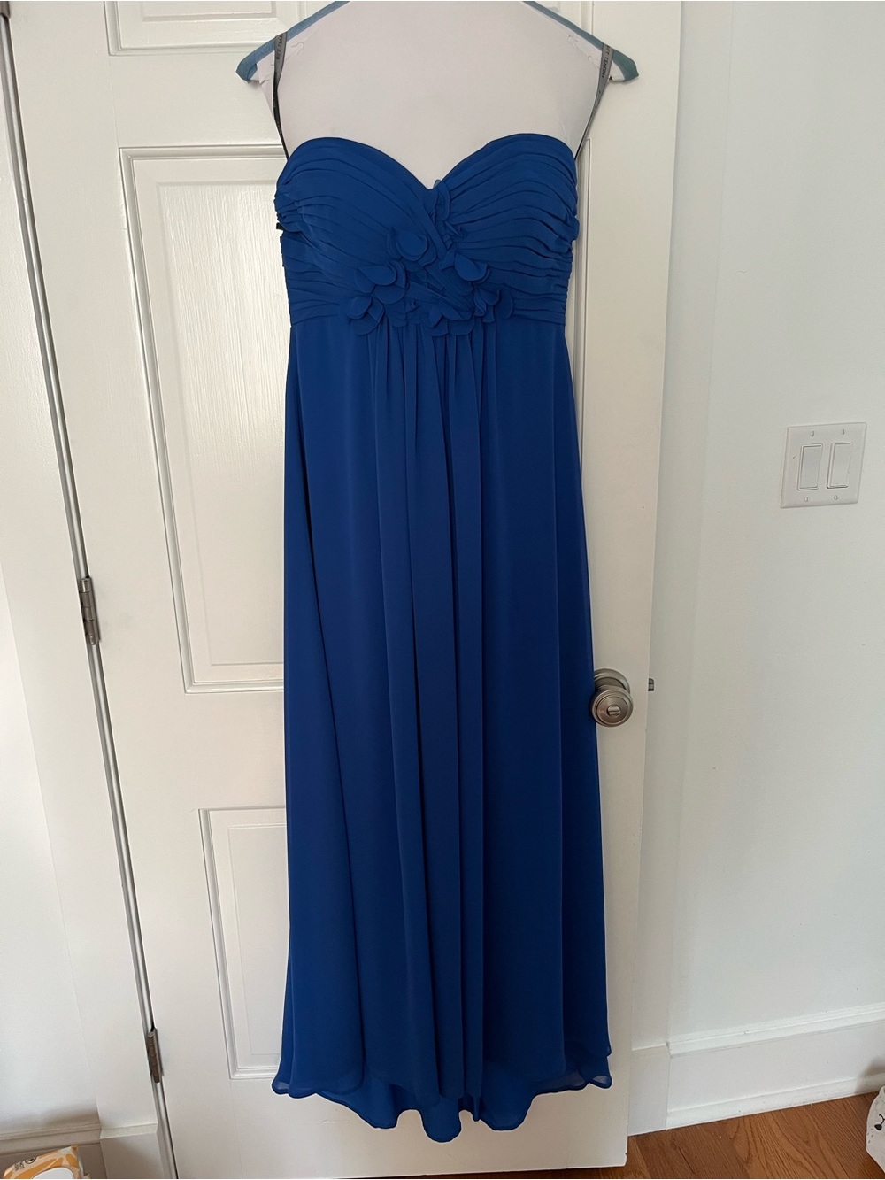 Bill Levkoff Royal Blue Pleated Maxi Dress with floral accents